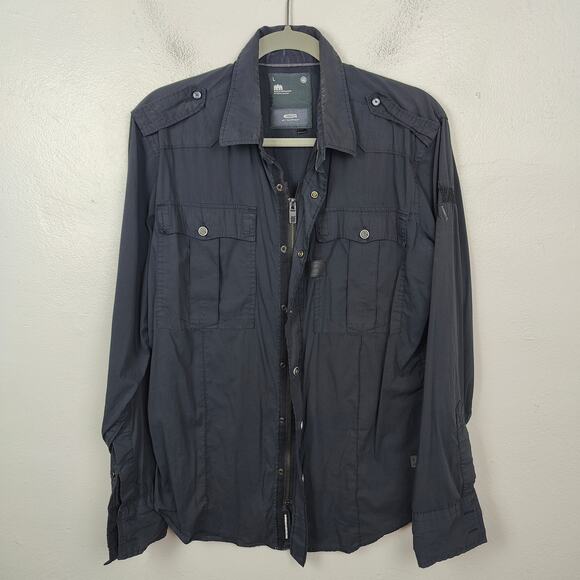 G-Star Raw Gould Comfort Shirt Mens Large Navy Blue‎ Lightweight Military Zip Up - Picture 1 of 12